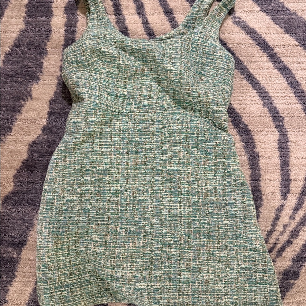 & Other Stories Green Ribbed Scoop Neck Mini Dress - Picture 2 of 3